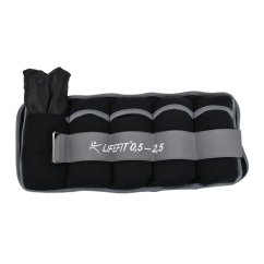Neoprenová zátěž LIFEFIT® kotník/zápěstí S2 2x0,5-2,5kg, nastavitelná, černá