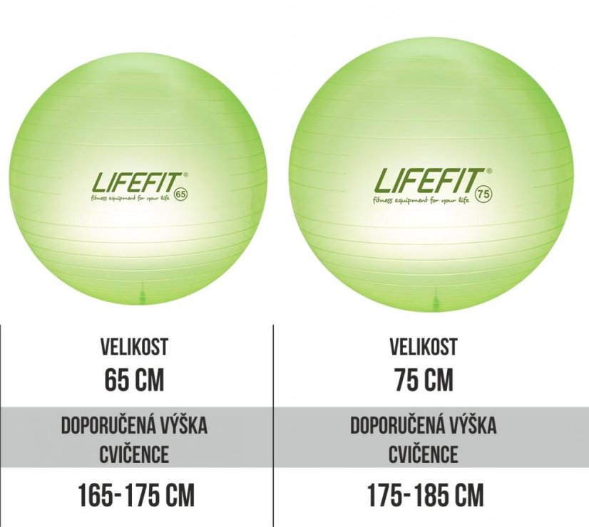 Gymnastický míč LIFEFIT® TRANSPARENT 65 cm, sv. zelený