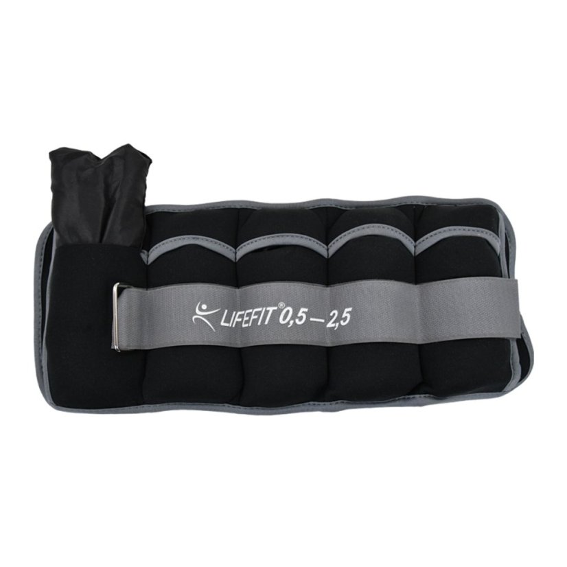 Neoprenová zátěž LIFEFIT® kotník/zápěstí S2 2x0,5-2,5kg, nastavitelná, černá