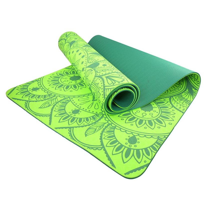 Podložka LIFEFIT® YOGA MAT MANDALA DUO, 183x58x0,6cm, zelená