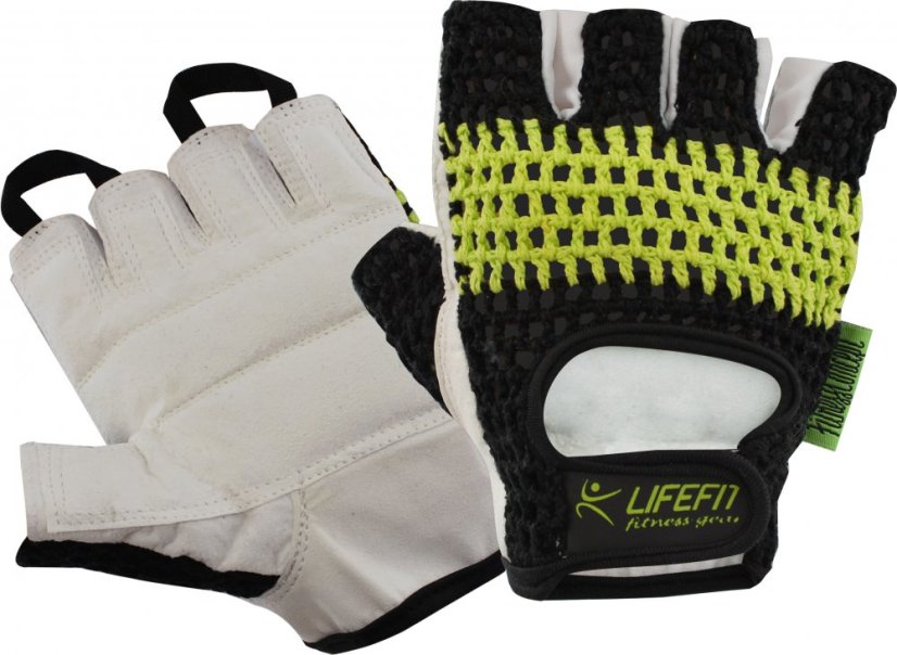 Fitness rukavice LIFEFIT® FIT, černo-bílo-zelené - Oblečení velikost: XL